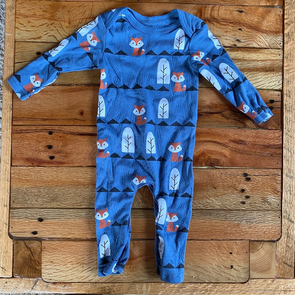 SookiBaby 3-6 Month Fox One Piece Outfit Blue Tree
